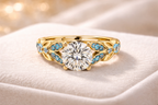 Gold Plated Solitaire Adjustable Ring with Blue Stone | Elegant Designer Ring for Women