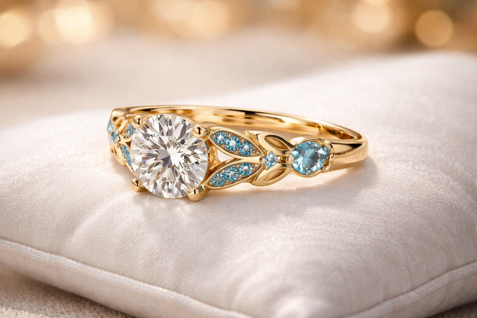 Gold Plated Solitaire Adjustable Ring with Blue Stone | Elegant Designer Ring for Women