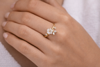 Adjustable Floral Ring with Mother of Pearl & American Diamonds | Elegant Designer Ring for Women