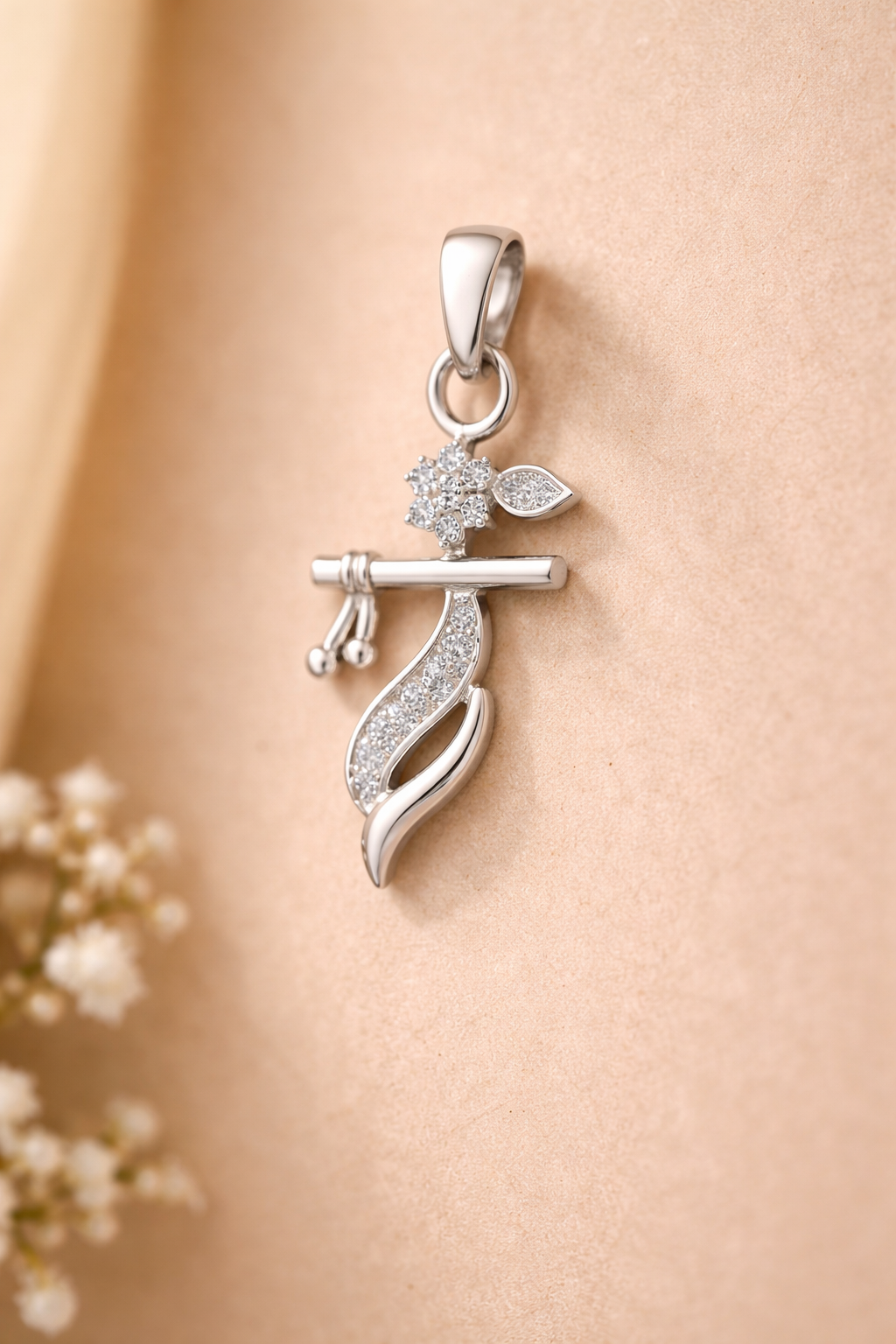 Krishna Flute Pendant with Black Thread | Silver Finish Spiritual Jewelry