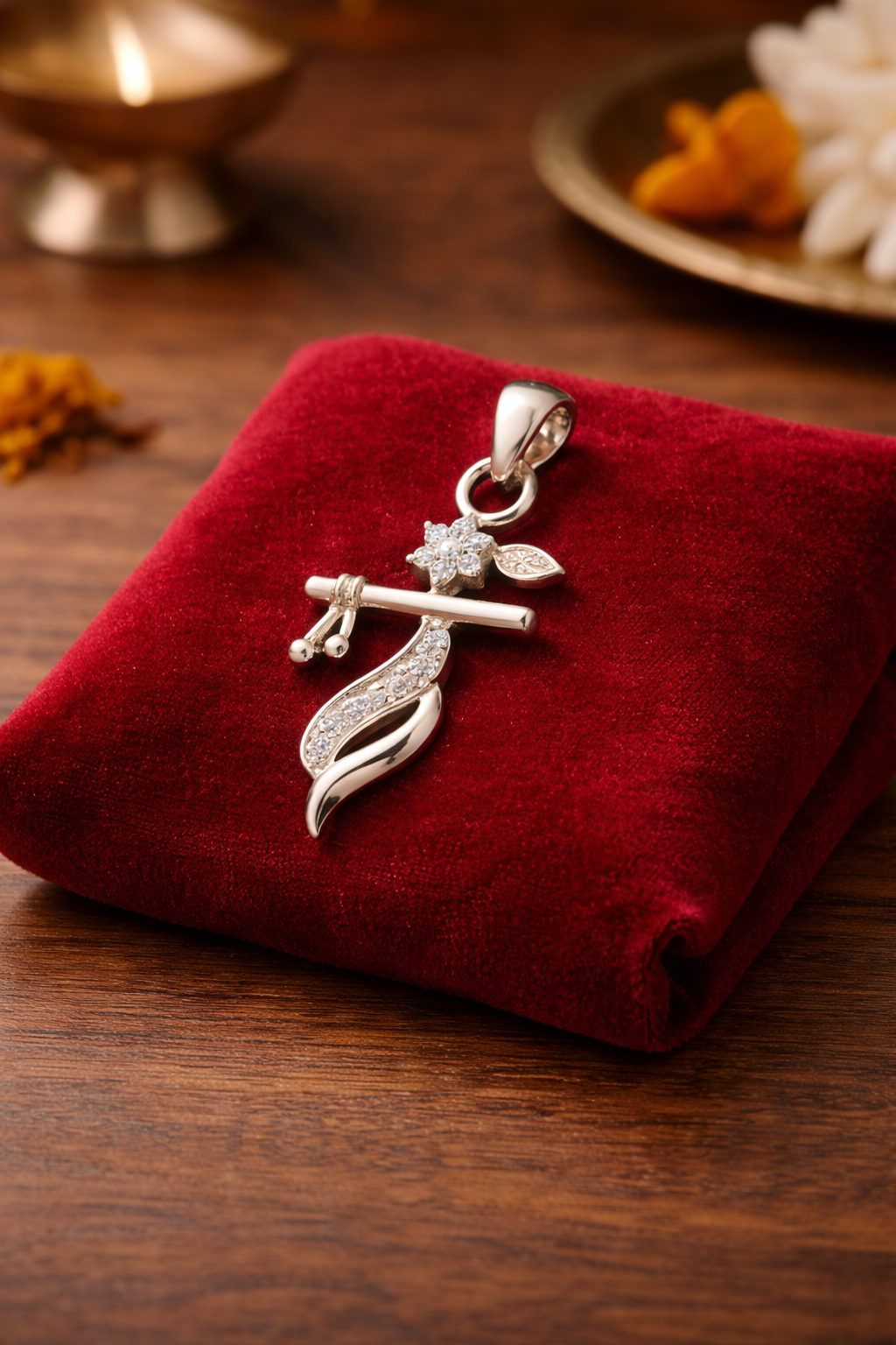 Krishna Flute Pendant with Black Thread | Silver Finish Spiritual Jewelry