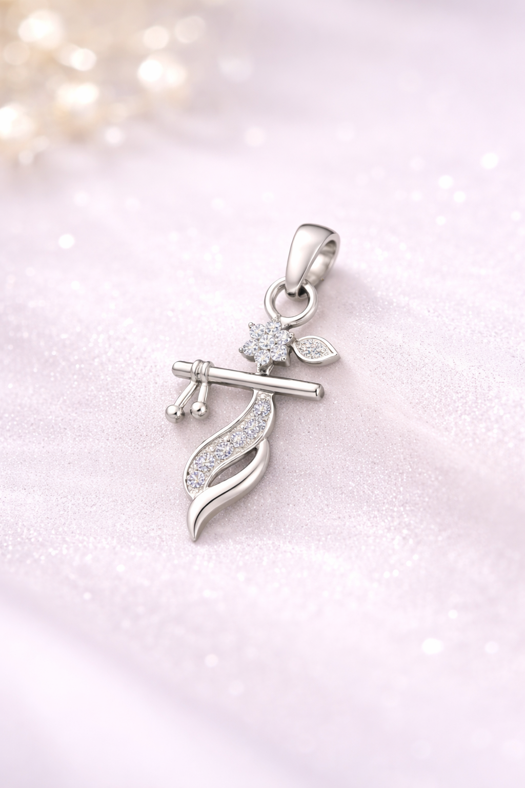Krishna Flute Pendant with Black Thread | Silver Finish Spiritual Jewelry