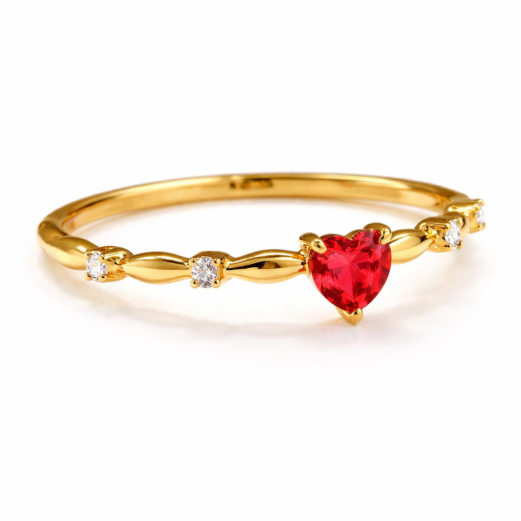Heart Shape Ruby Love Ring for Her | Gold Plated Adjustable Ring