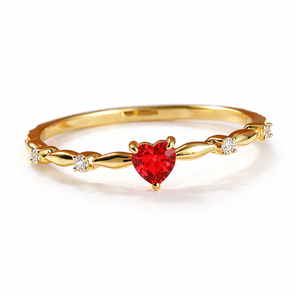 Heart Shape Ruby Love Ring for Her | Gold Plated Adjustable Ring
